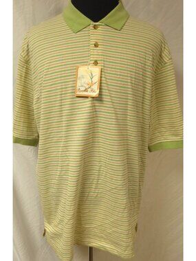 Vintage Paradise Blue Mens XL Green Striped Golf Short Sleeve Polo Shirt NWT's